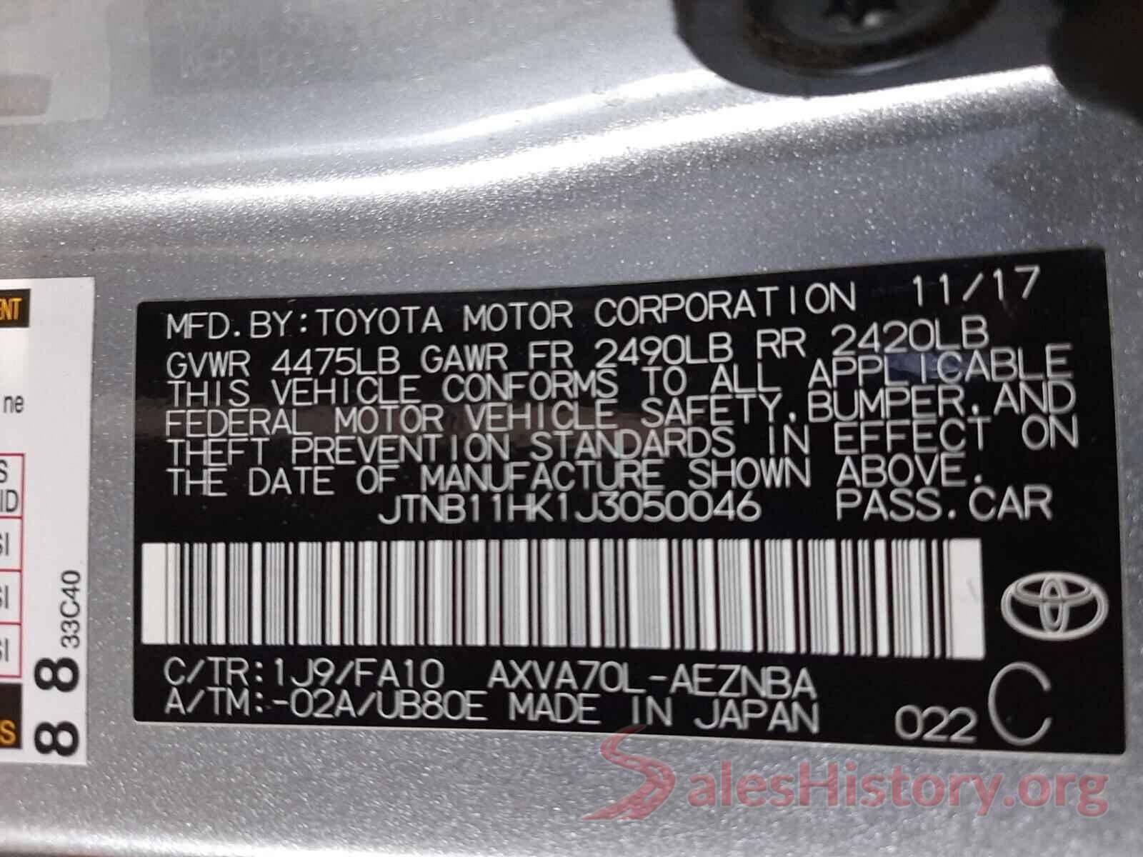 JTNB11HK1J3050046 2018 TOYOTA CAMRY