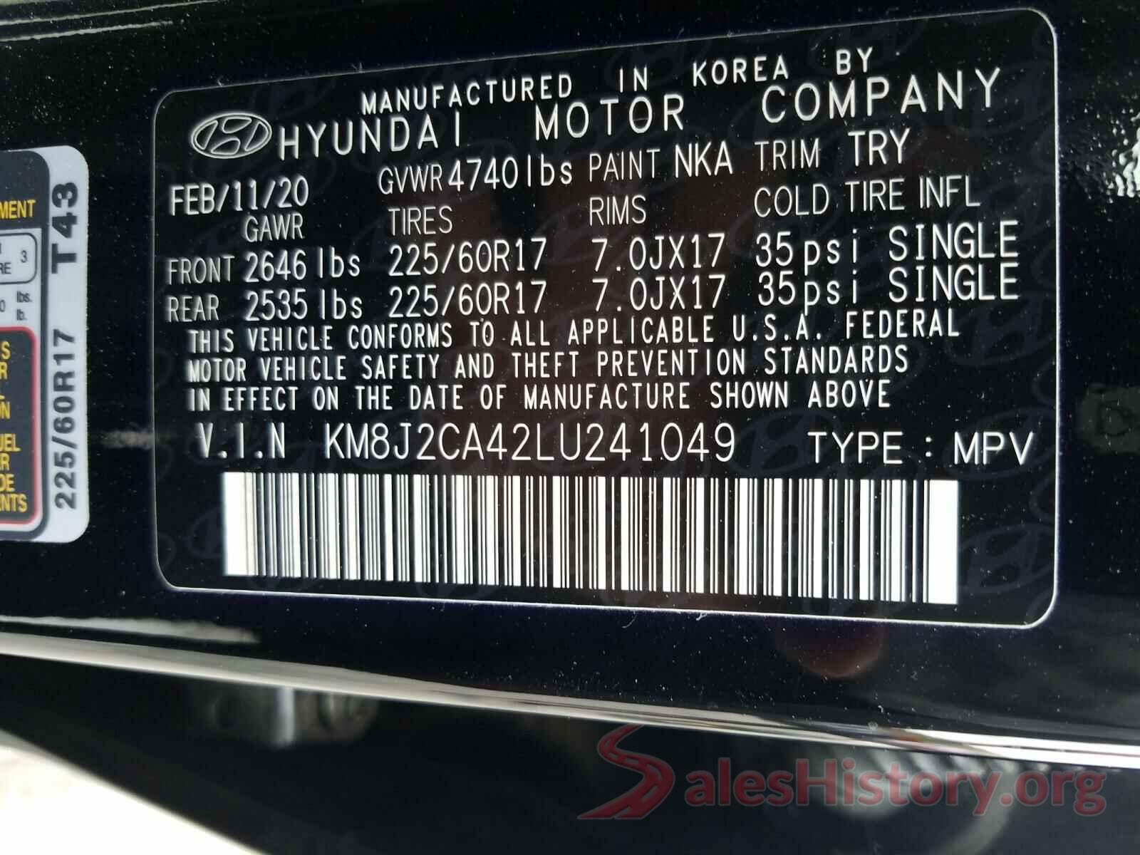 KM8J2CA42LU241049 2020 HYUNDAI TUCSON