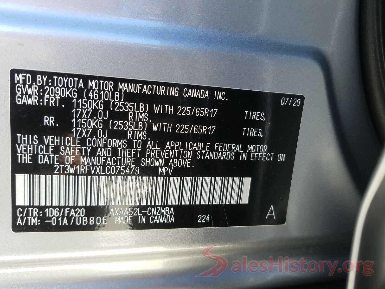 2T3W1RFVXLC075479 2020 TOYOTA RAV4