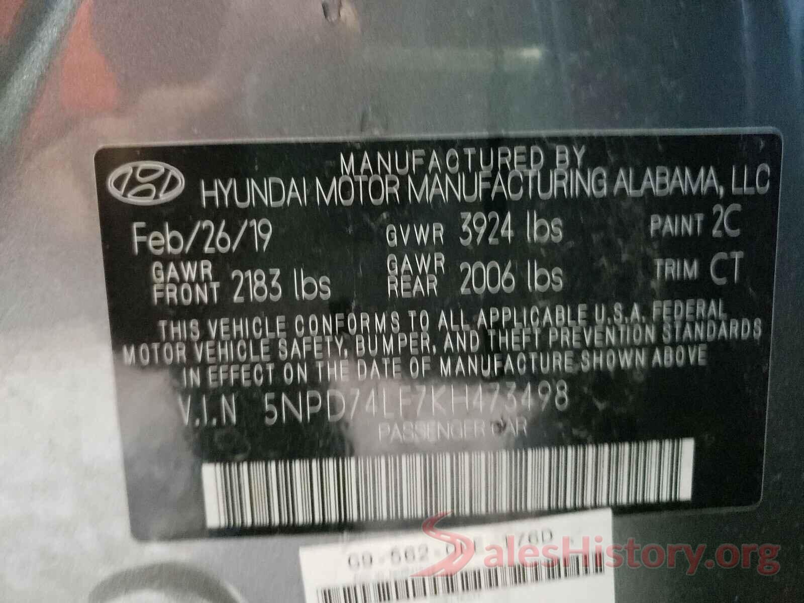 5NPD74LF7KH473498 2019 HYUNDAI ELANTRA