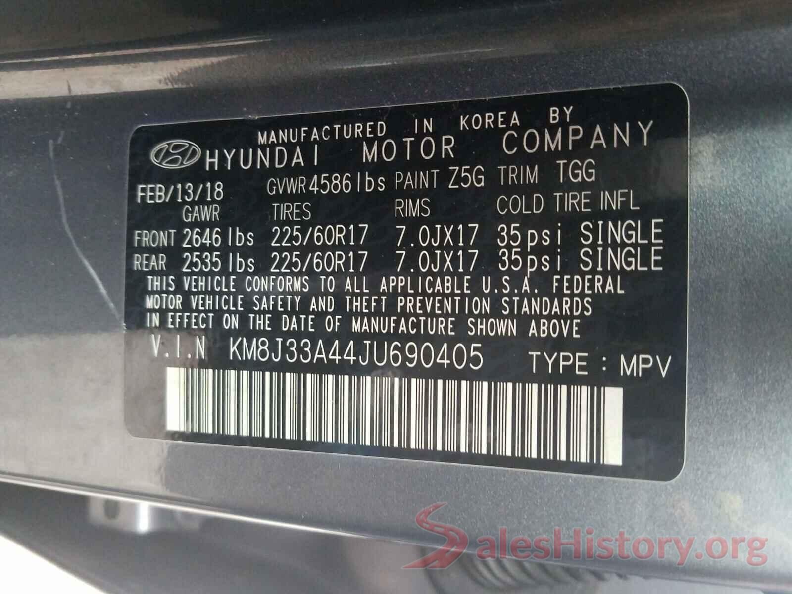 KM8J33A44JU690405 2018 HYUNDAI TUCSON