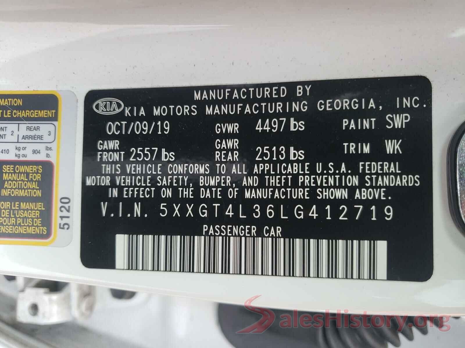 5XXGT4L36LG412719 2020 KIA OPTIMA