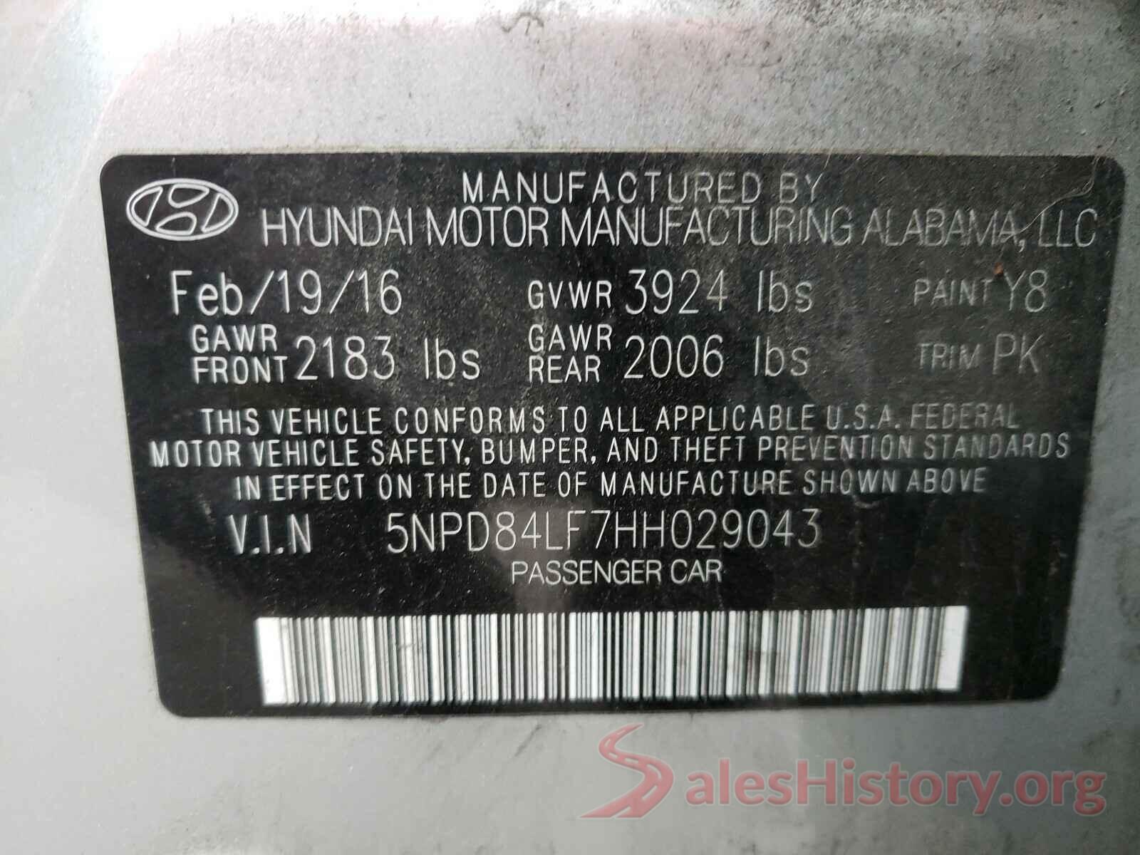 5NPD84LF7HH029043 2017 HYUNDAI ELANTRA