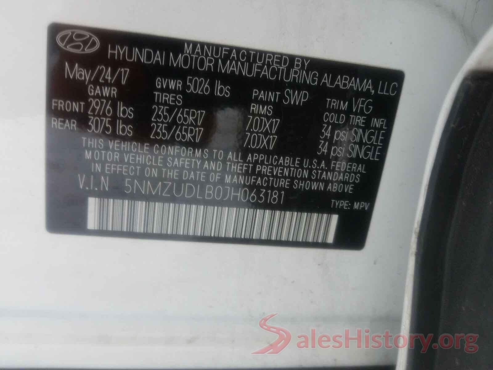 5NMZUDLB0JH063181 2018 HYUNDAI SANTA FE