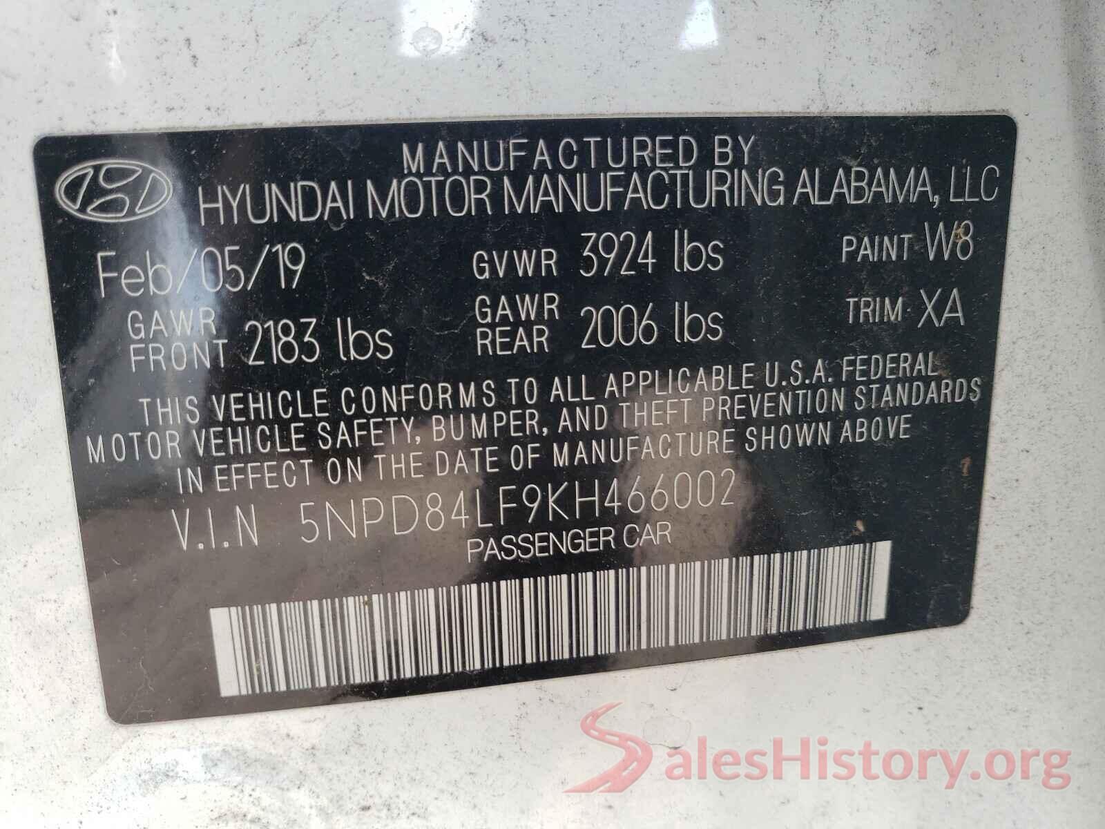 5NPD84LF9KH466002 2019 HYUNDAI ELANTRA