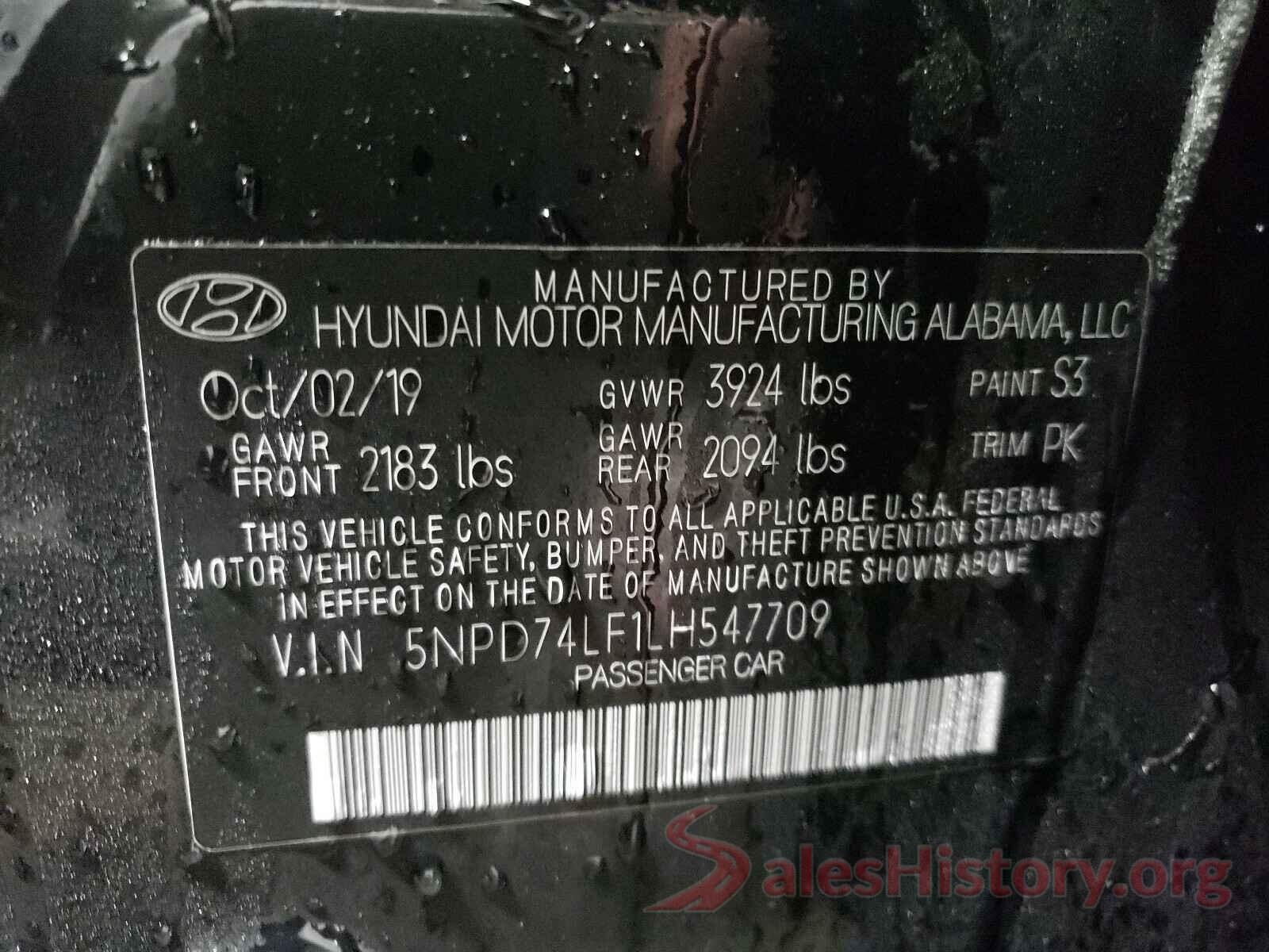 5NPD74LF1LH547709 2020 HYUNDAI ELANTRA