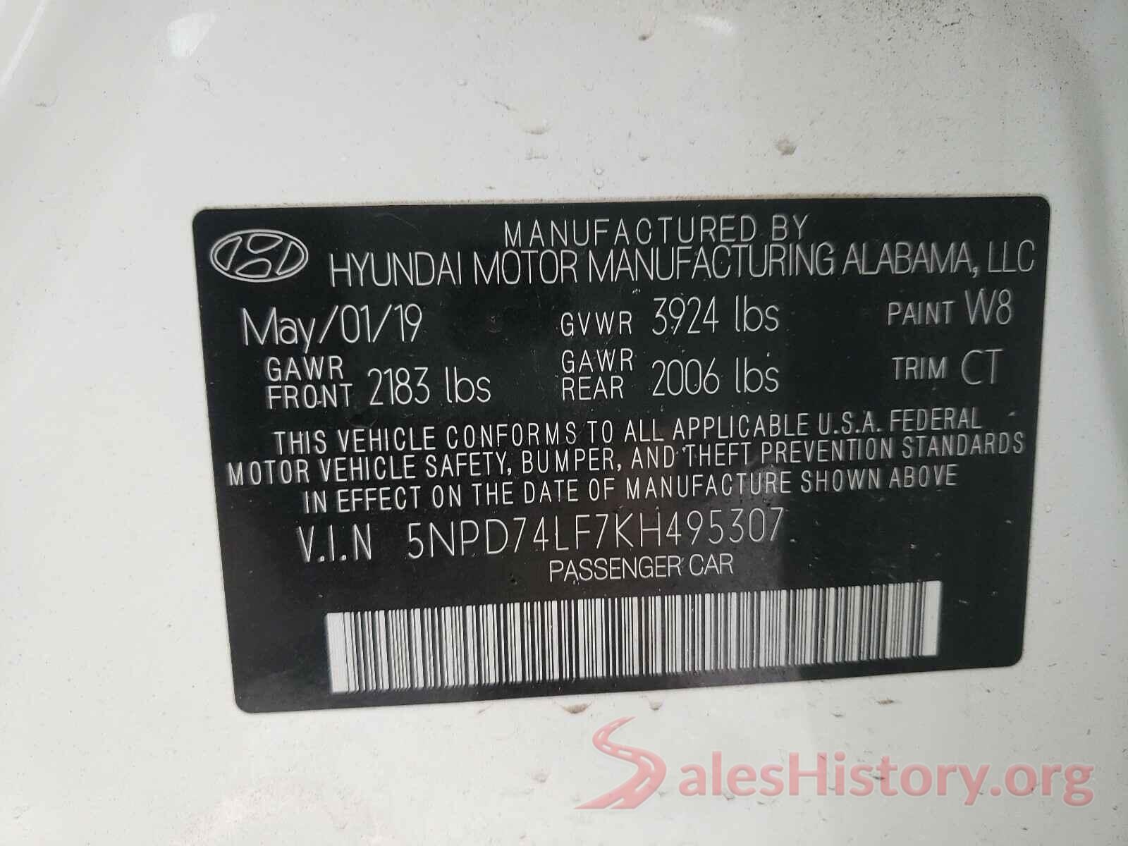 5NPD74LF7KH495307 2019 HYUNDAI ELANTRA