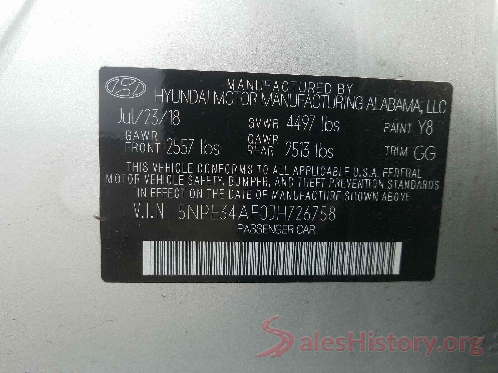 5NPE34AF0JH726758 2018 HYUNDAI SONATA