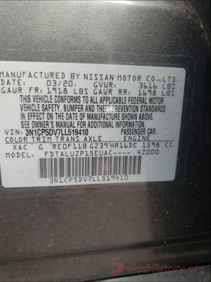 3N1CP5DV7LL519410 2020 NISSAN KICKS