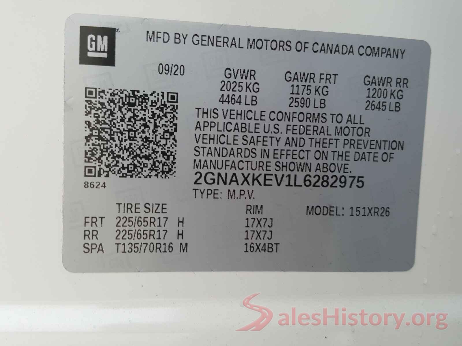 2GNAXKEV1L6282975 2020 CHEVROLET EQUINOX