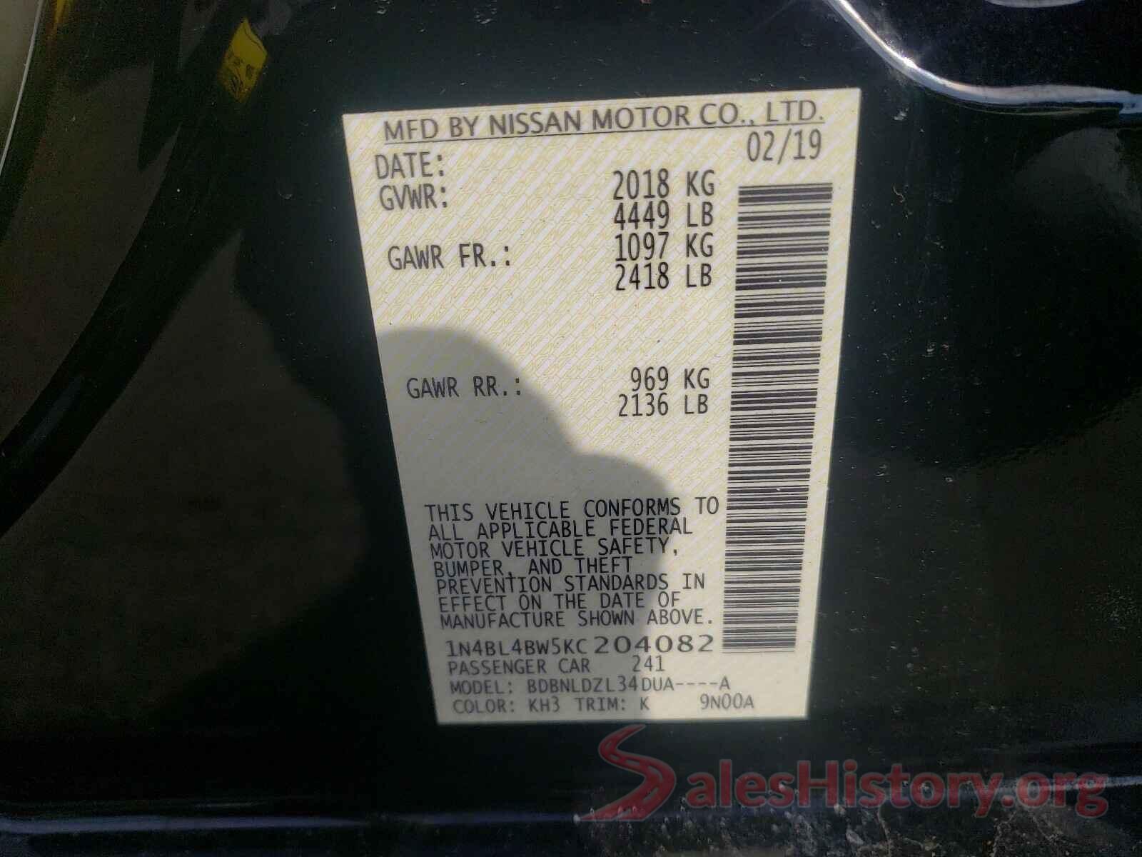 1N4BL4BW5KC204082 2019 NISSAN ALTIMA