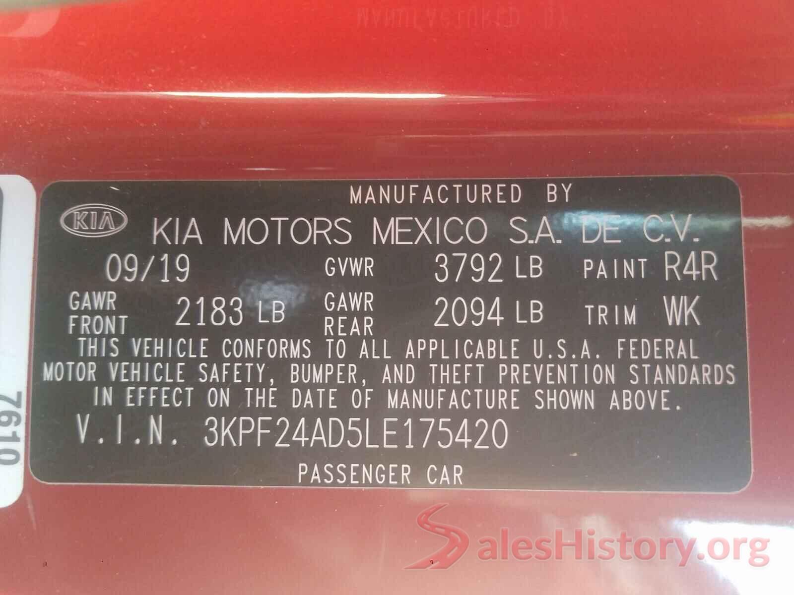 3KPF24AD5LE175420 2020 KIA FORTE