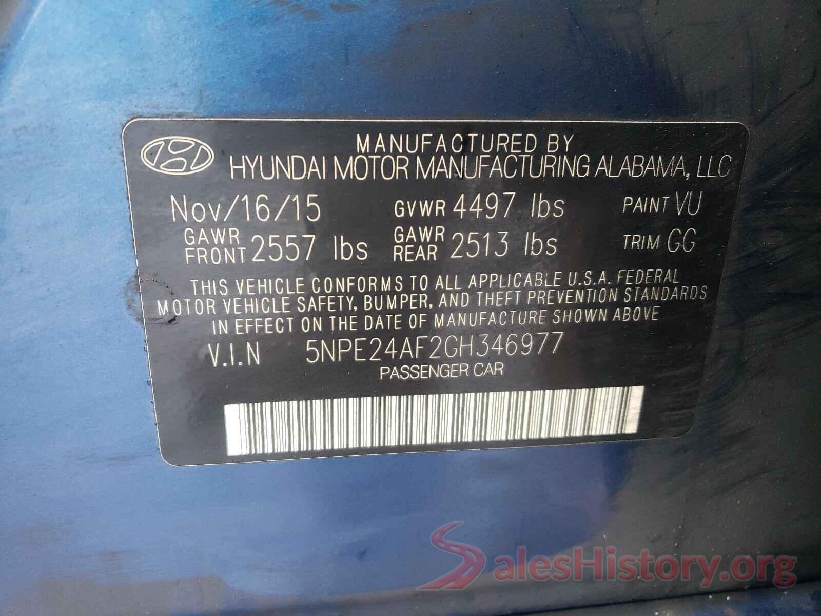 5NPE24AF2GH346977 2016 HYUNDAI SONATA