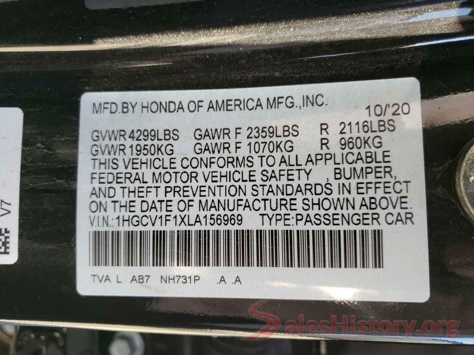 1HGCV1F1XLA156969 2020 HONDA ACCORD