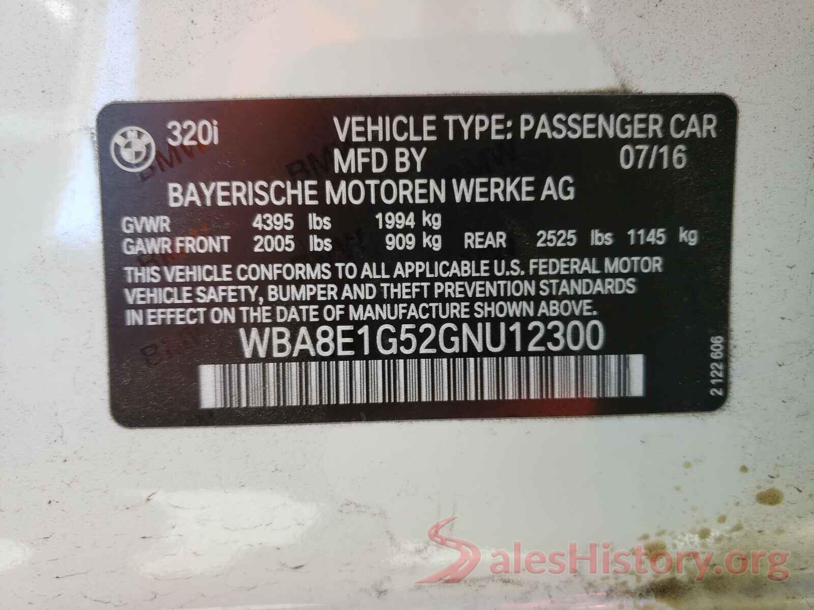 WBA8E1G52GNU12300 2016 BMW 3 SERIES