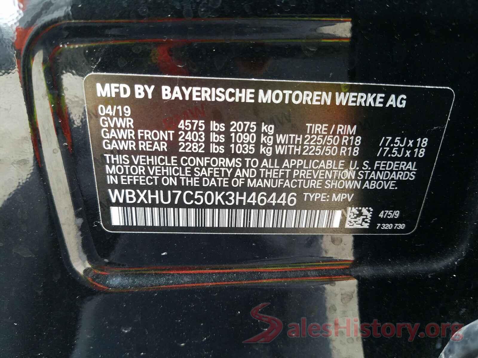 WBXHU7C50K3H46446 2019 BMW X1