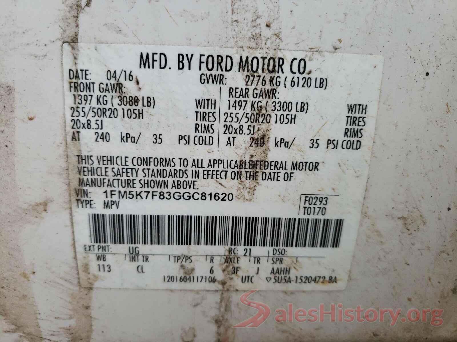 1FM5K7F83GGC81620 2016 FORD EXPLORER