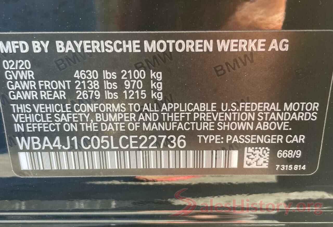 WBA4J1C05LCE22736 2020 BMW 4 SERIES