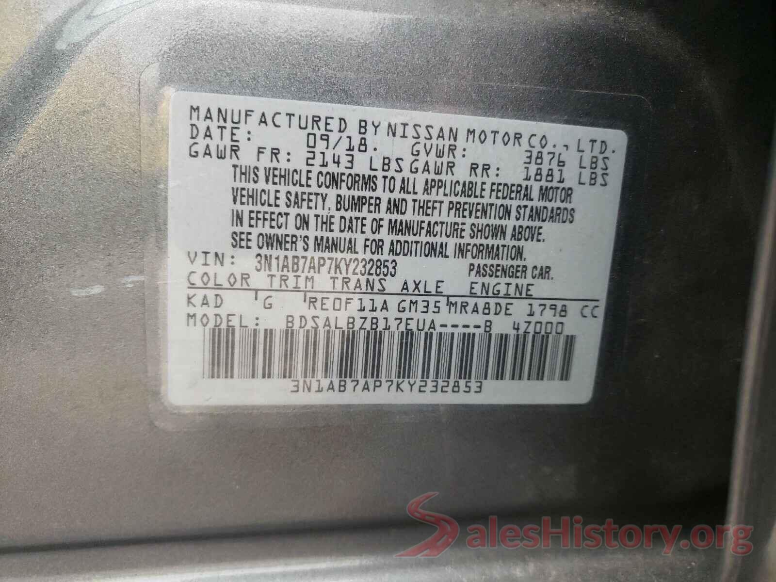 3N1AB7AP7KY232853 2019 NISSAN SENTRA