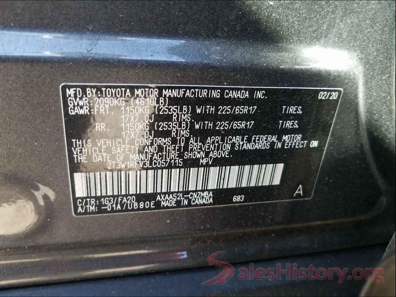 2T3W1RFV3LC057115 2020 TOYOTA RAV4