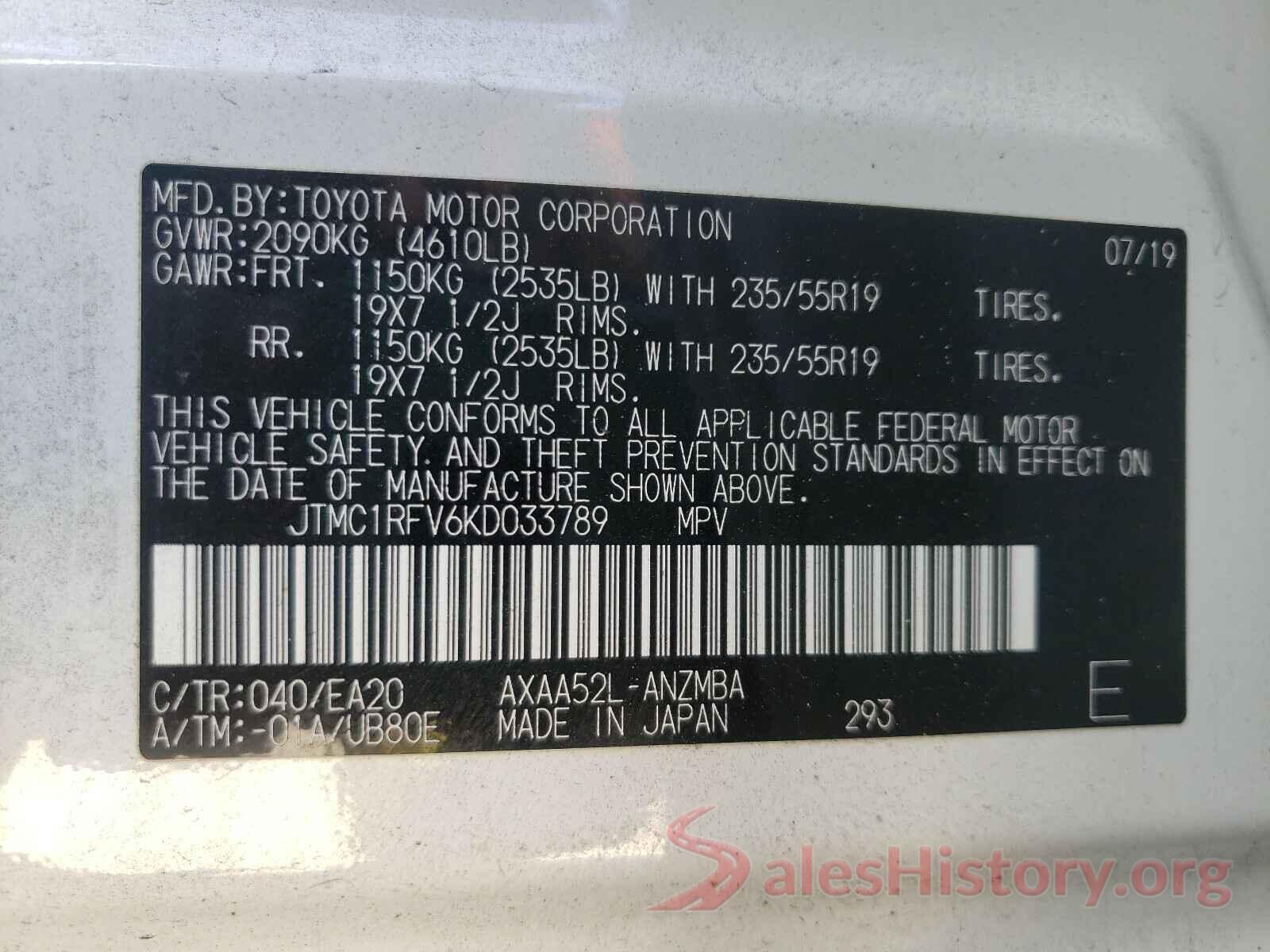 JTMC1RFV6KD033789 2019 TOYOTA RAV4