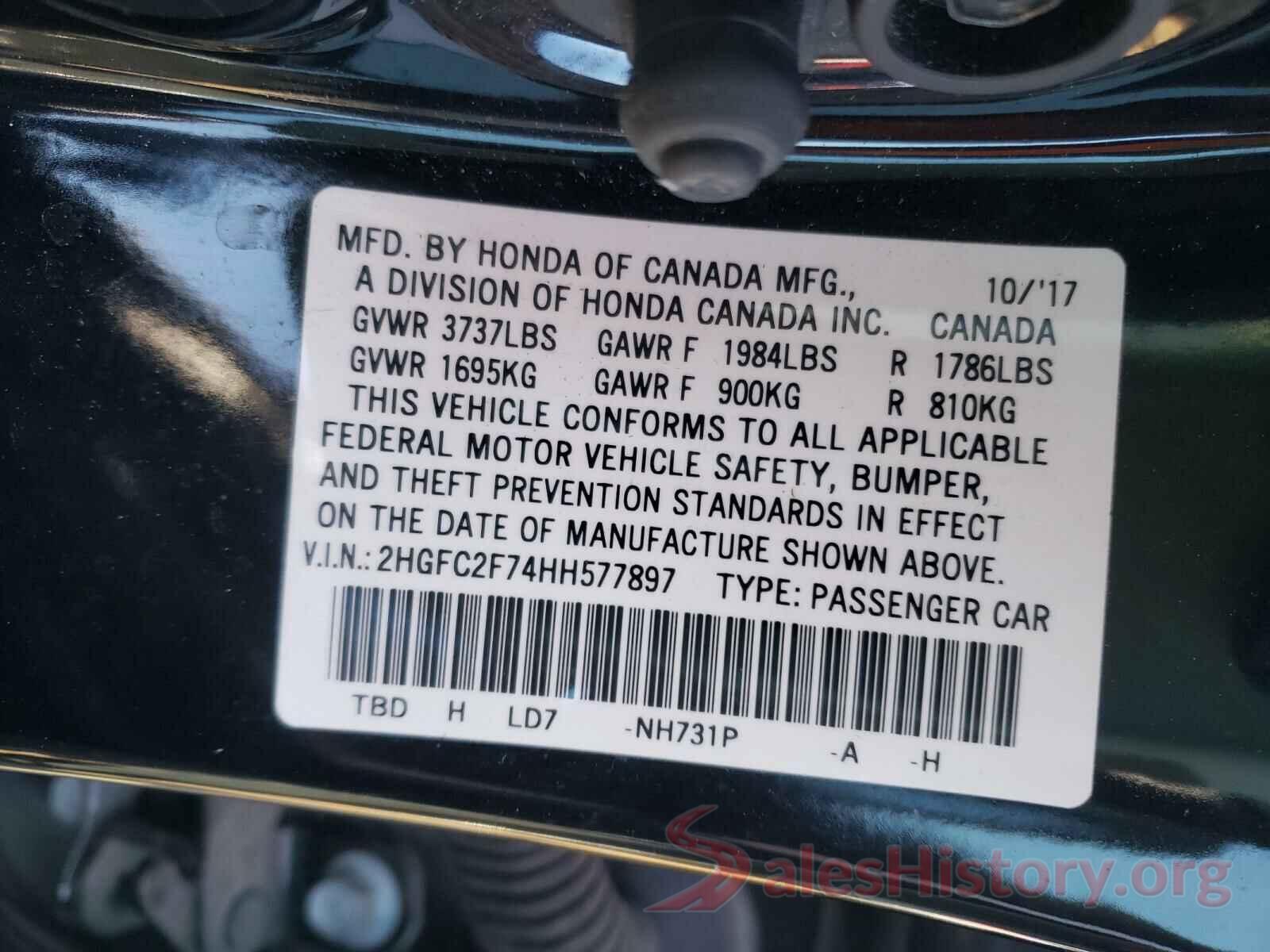 2HGFC2F74HH577897 2017 HONDA CIVIC