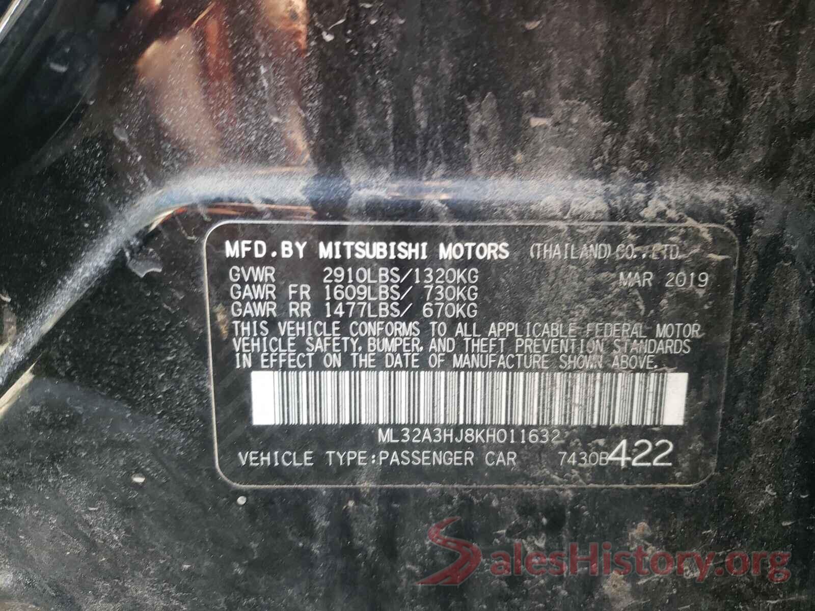 ML32A3HJ8KH011632 2019 MITSUBISHI MIRAGE