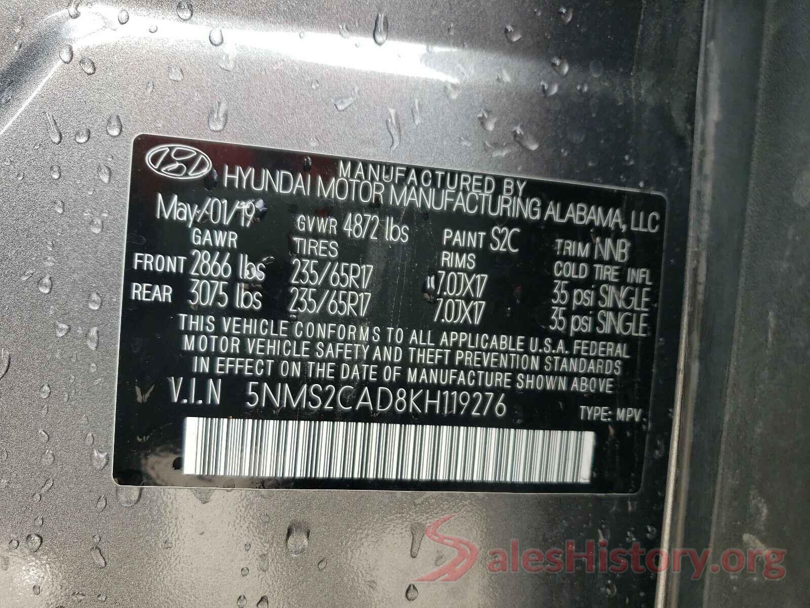 5NMS2CAD8KH119276 2019 HYUNDAI SANTA FE