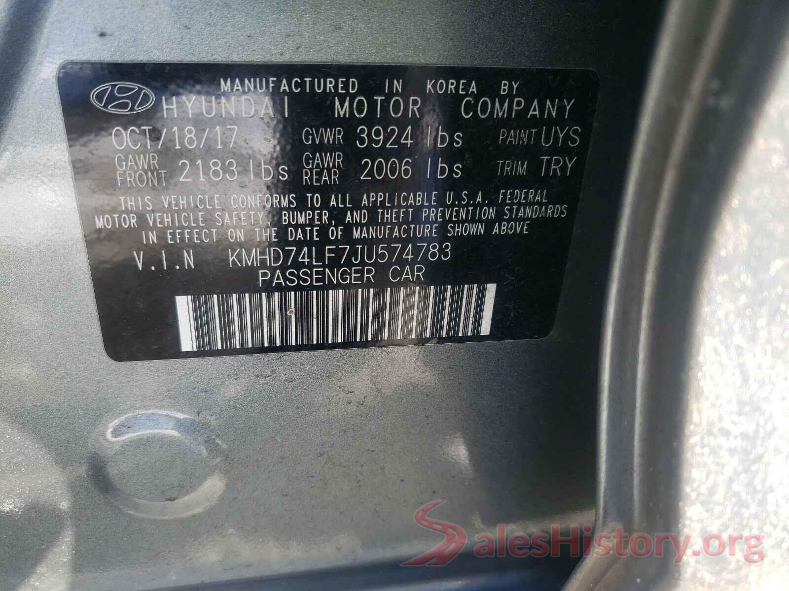 KMHD74LF7JU574783 2018 HYUNDAI ELANTRA