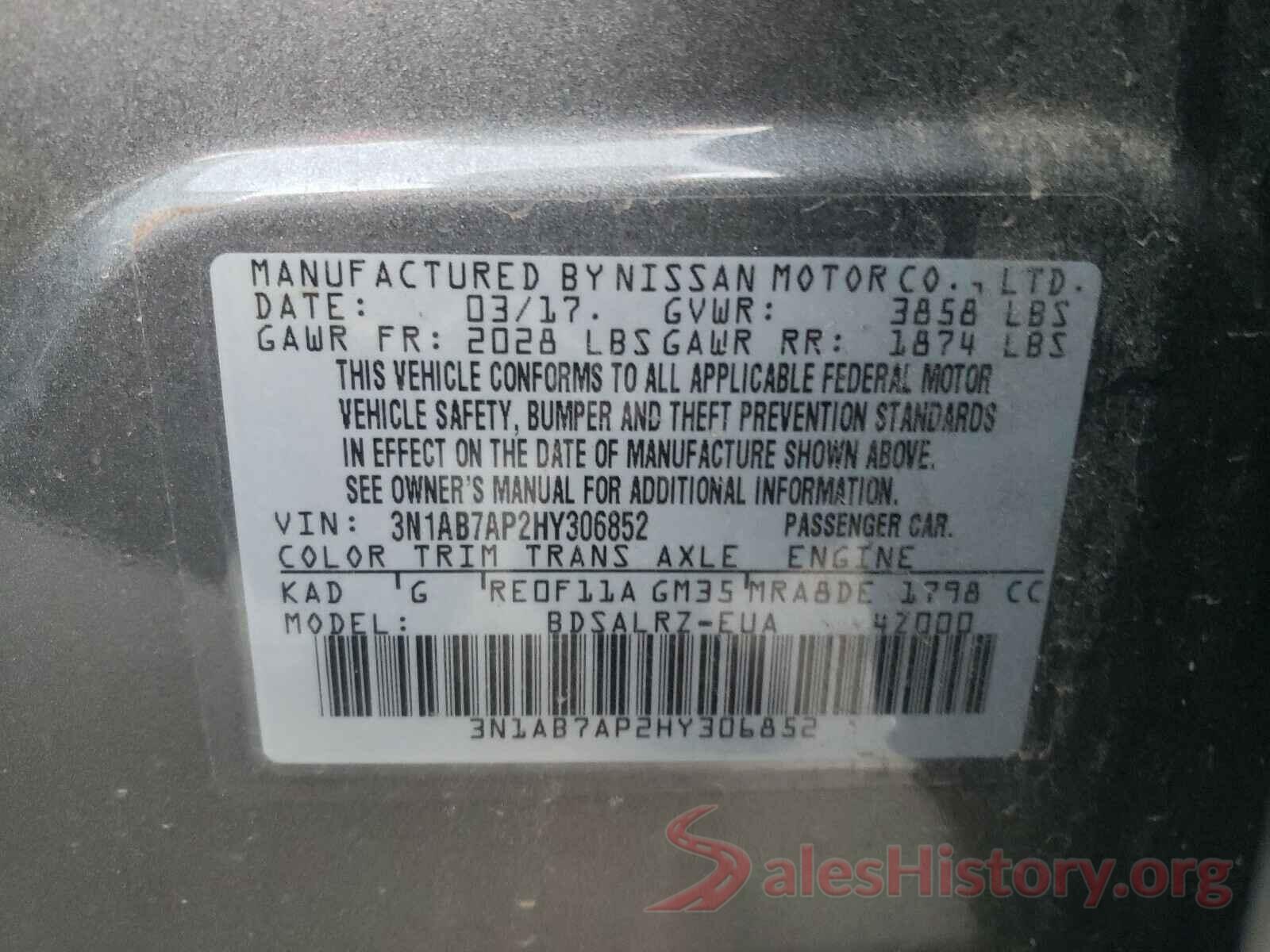 3N1AB7AP2HY306852 2017 NISSAN SENTRA