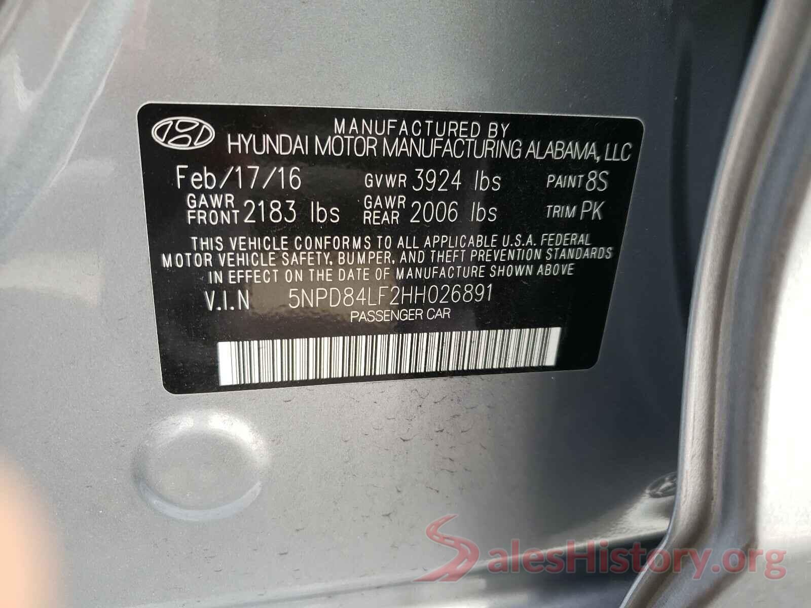 5NPD84LF2HH026891 2017 HYUNDAI ELANTRA