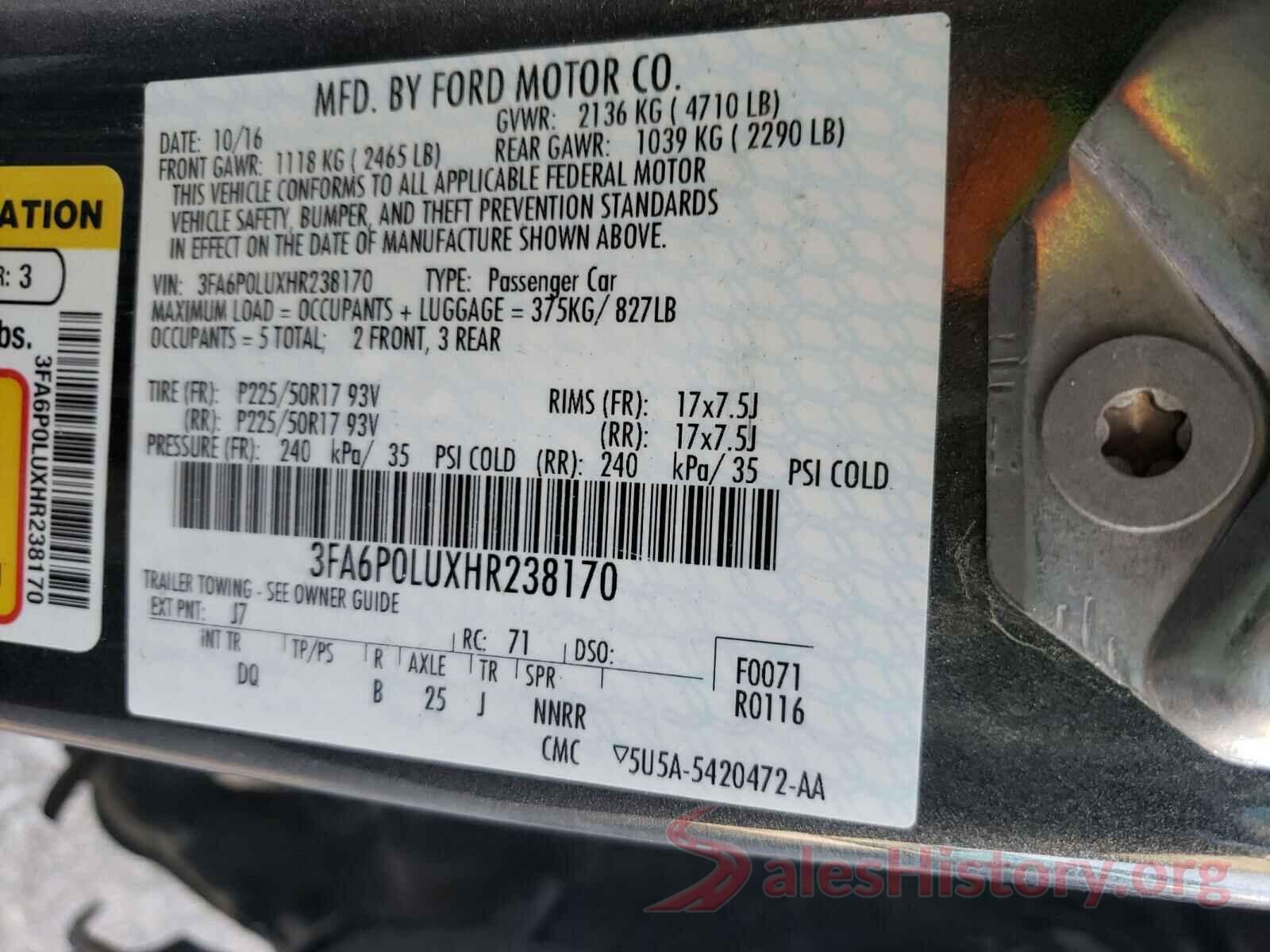 3FA6P0LUXHR238170 2017 FORD FUSION