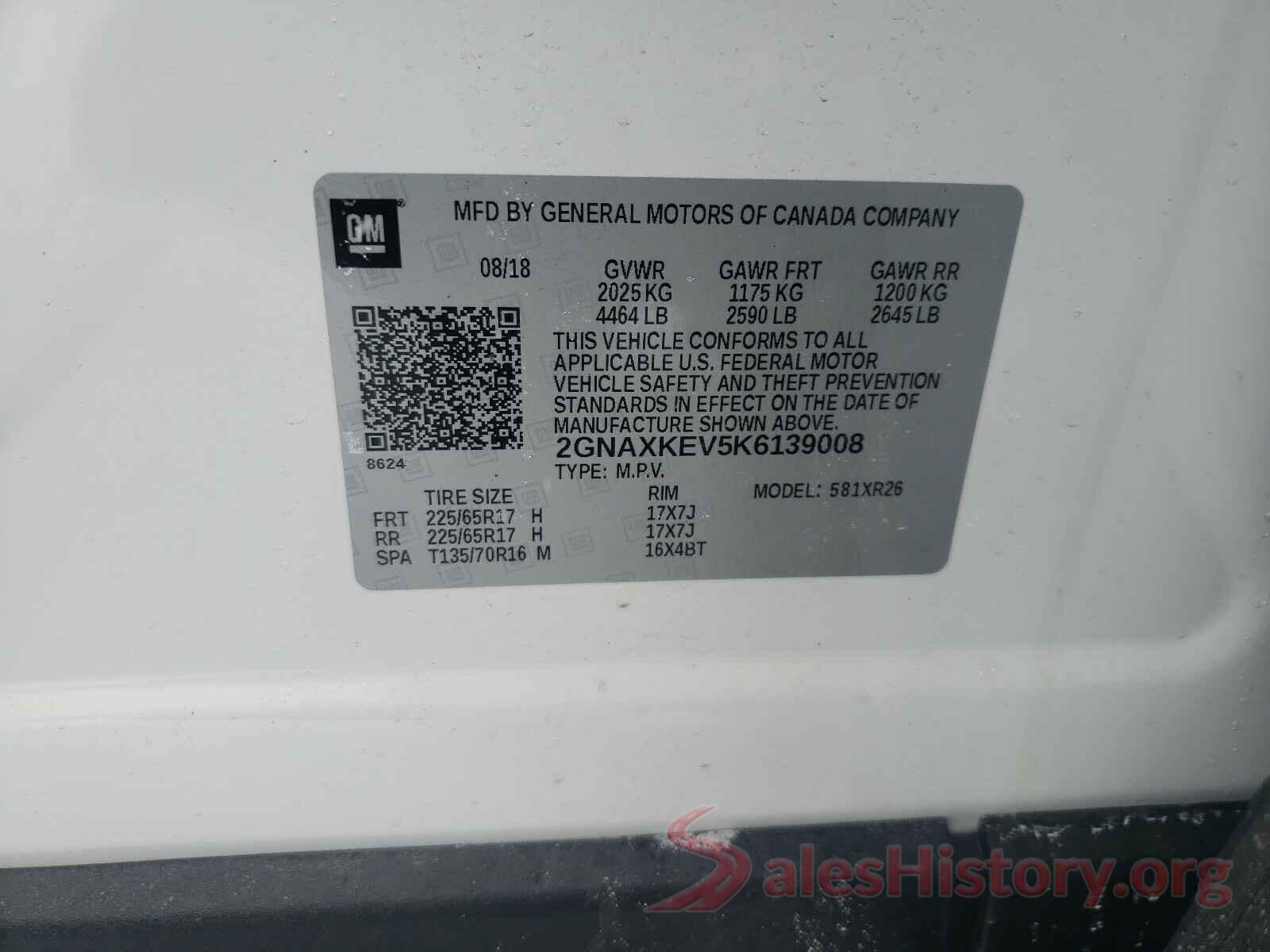 2GNAXKEV5K6139008 2019 CHEVROLET EQUINOX