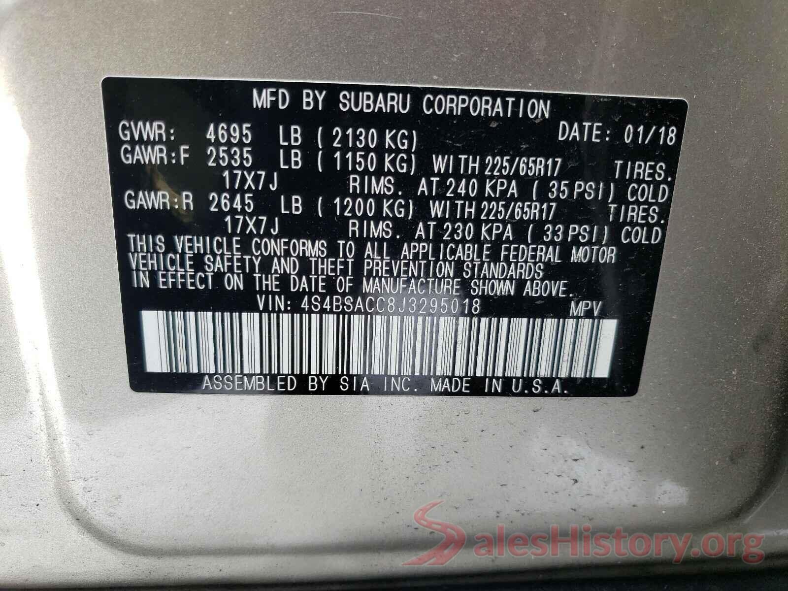 4S4BSACC8J3295018 2018 SUBARU OUTBACK