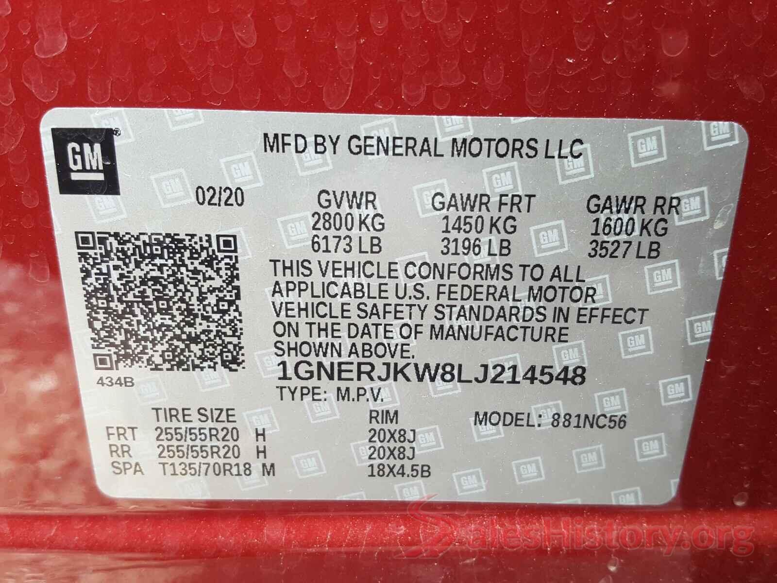 1GNERJKW8LJ214548 2020 CHEVROLET TRAVERSE