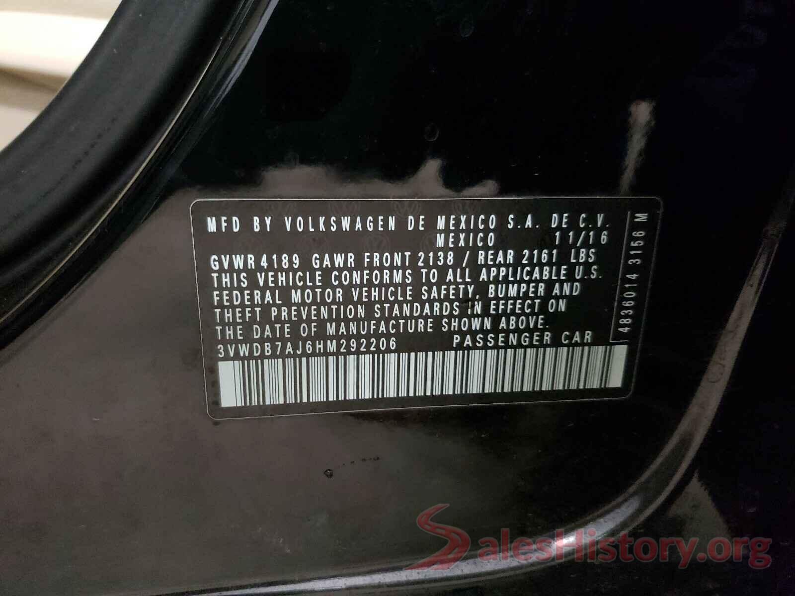 3VWDB7AJ6HM292206 2017 VOLKSWAGEN JETTA