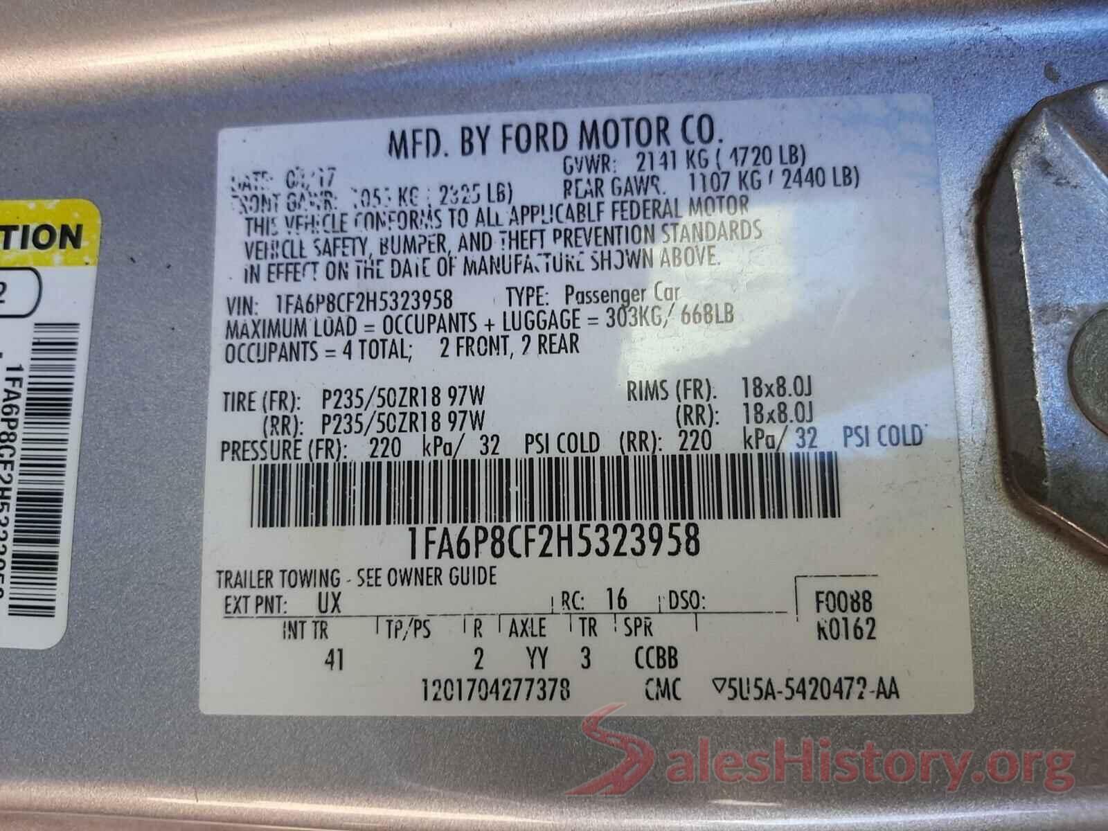 1FA6P8CF2H5323958 2017 FORD MUSTANG