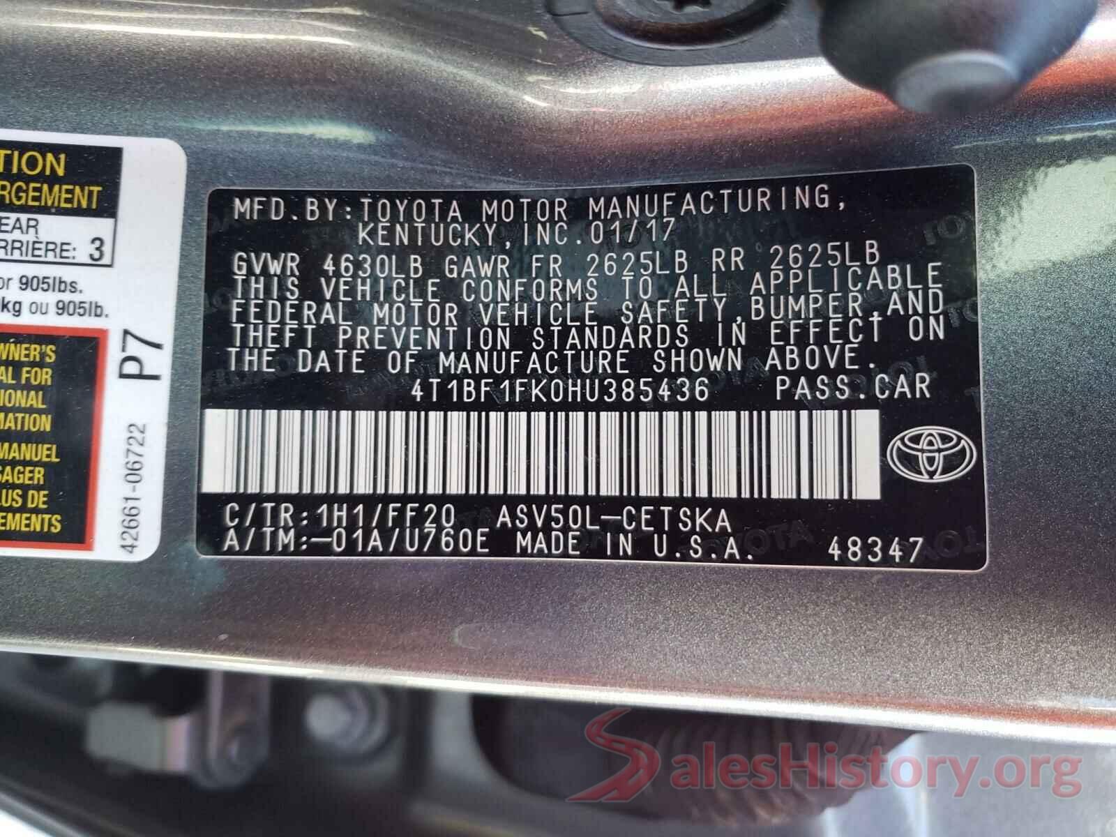 4T1BF1FK0HU385436 2017 TOYOTA CAMRY