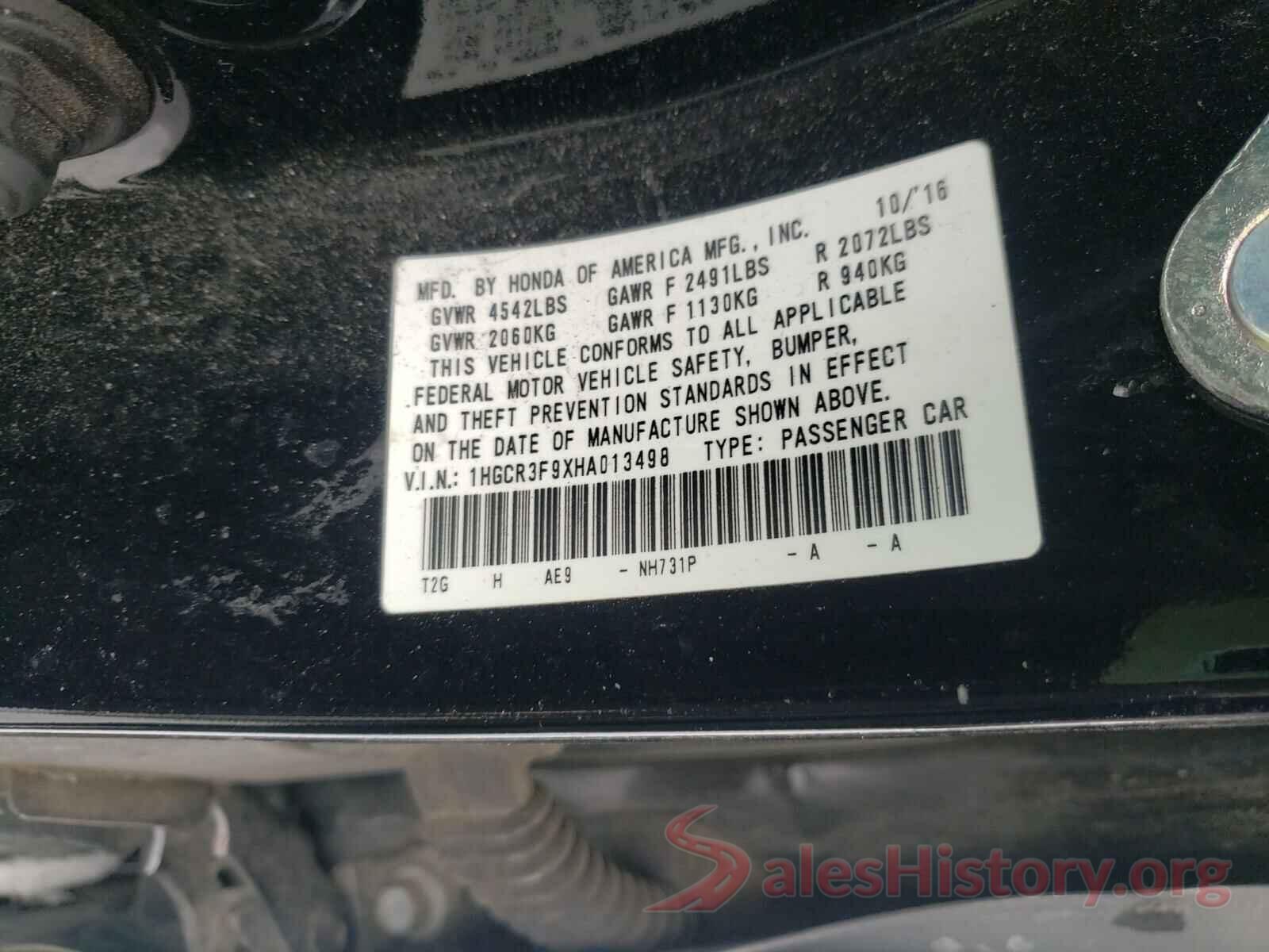 1HGCR3F9XHA013498 2017 HONDA ACCORD