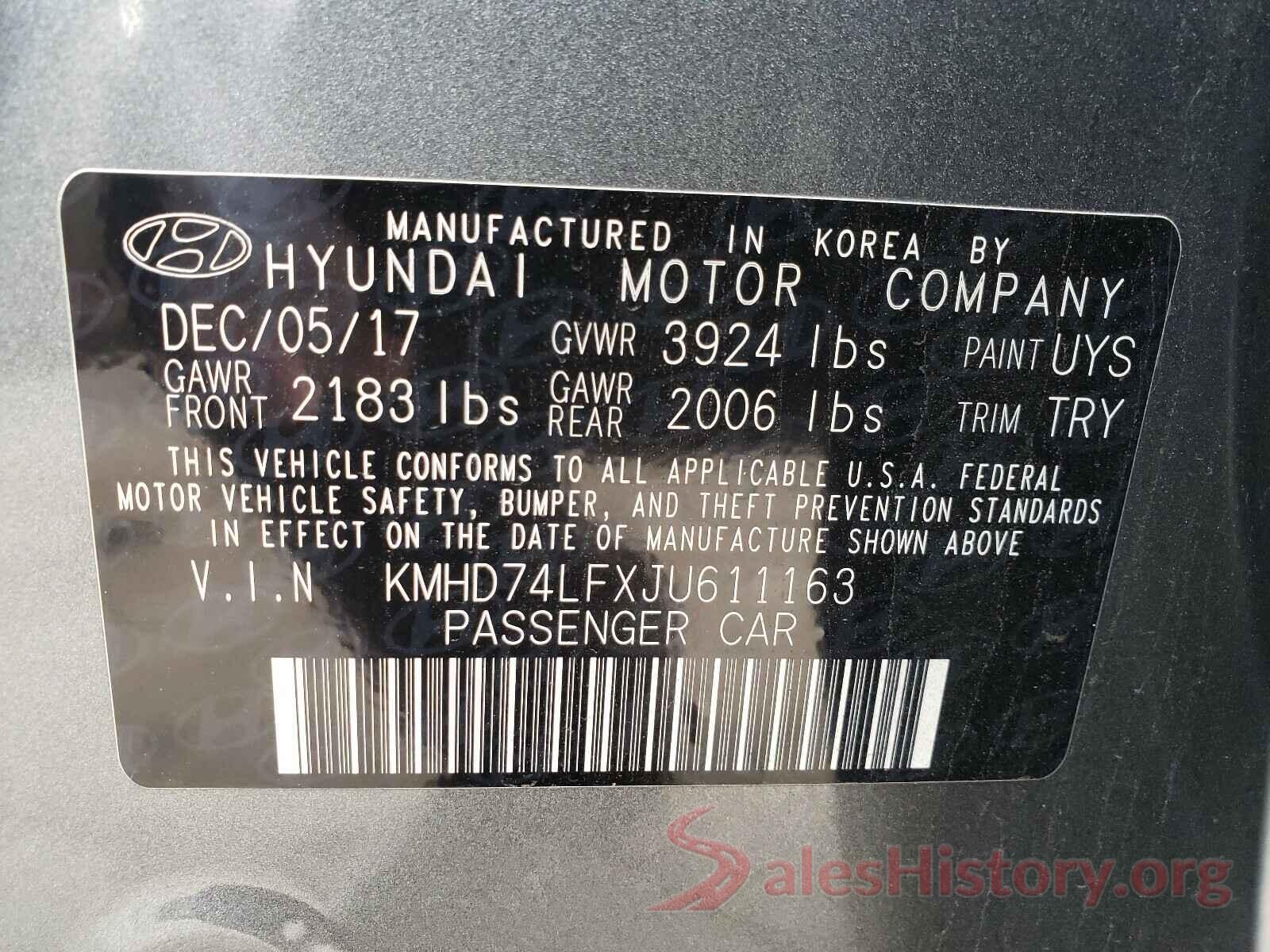 KMHD74LFXJU611163 2018 HYUNDAI ELANTRA