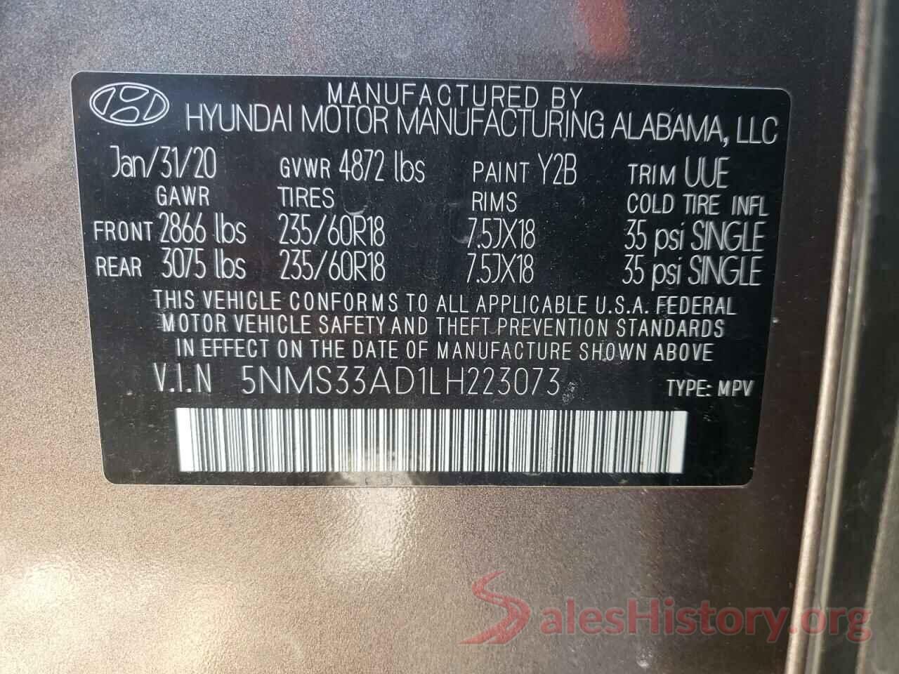 5NMS33AD1LH223073 2020 HYUNDAI SANTA FE