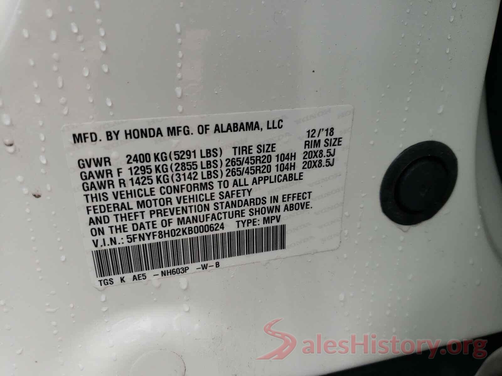 5FNYF8H02KB000624 2019 HONDA PASSPORT