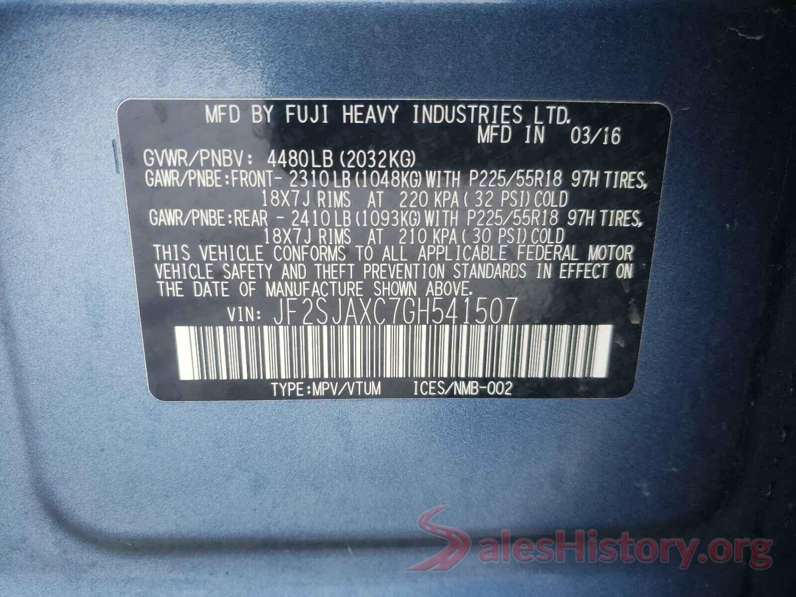 JF2SJAXC7GH541507 2016 SUBARU FORESTER