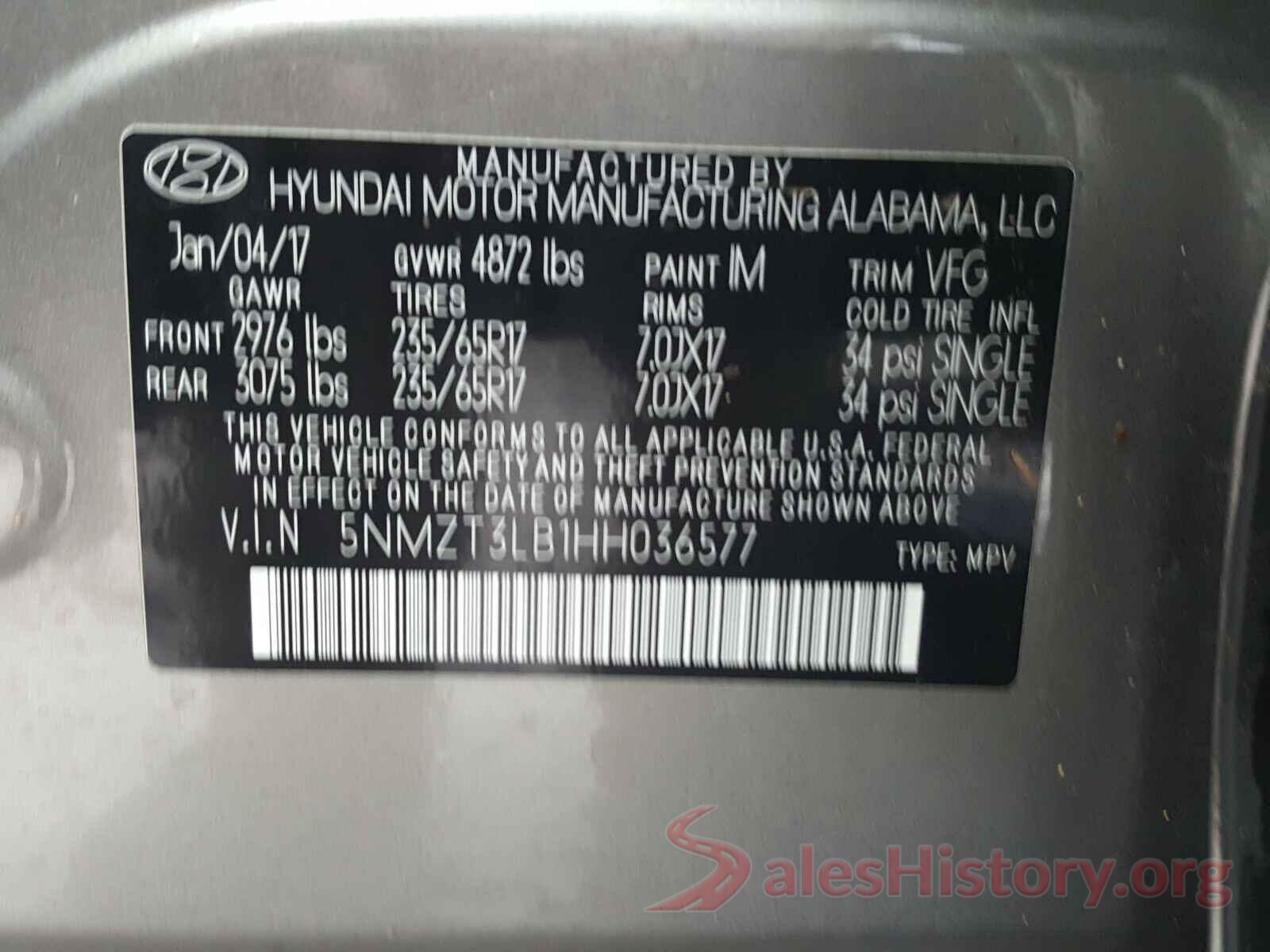 5NMZT3LB1HH036577 2017 HYUNDAI SANTA FE