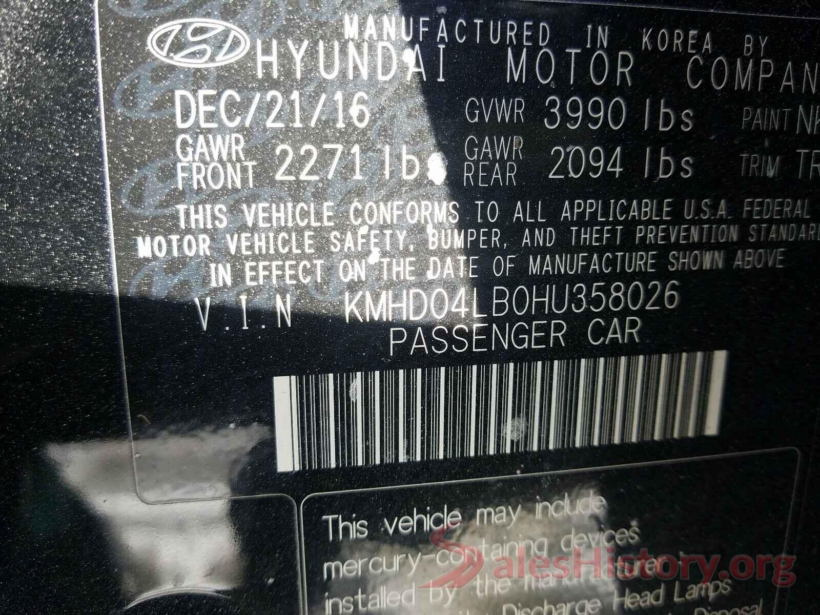 KMHD04LB0HU358026 2017 HYUNDAI ELANTRA