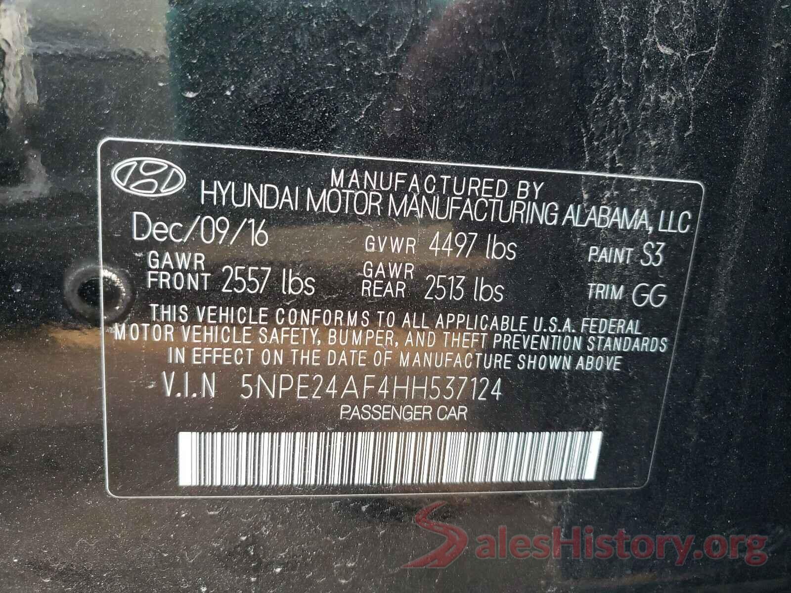 5NPE24AF4HH537124 2017 HYUNDAI SONATA