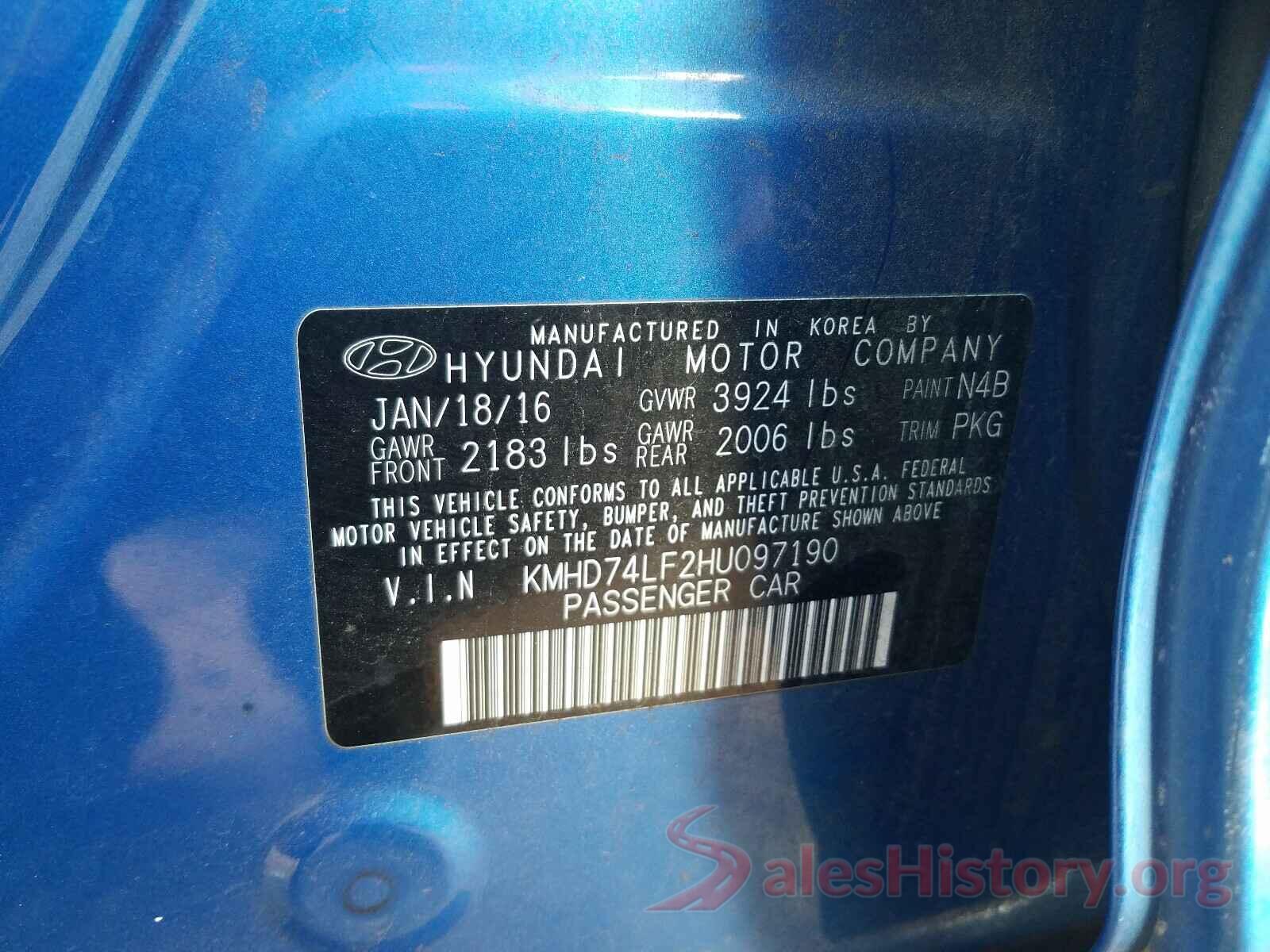 KMHD74LF2HU097190 2017 HYUNDAI ELANTRA