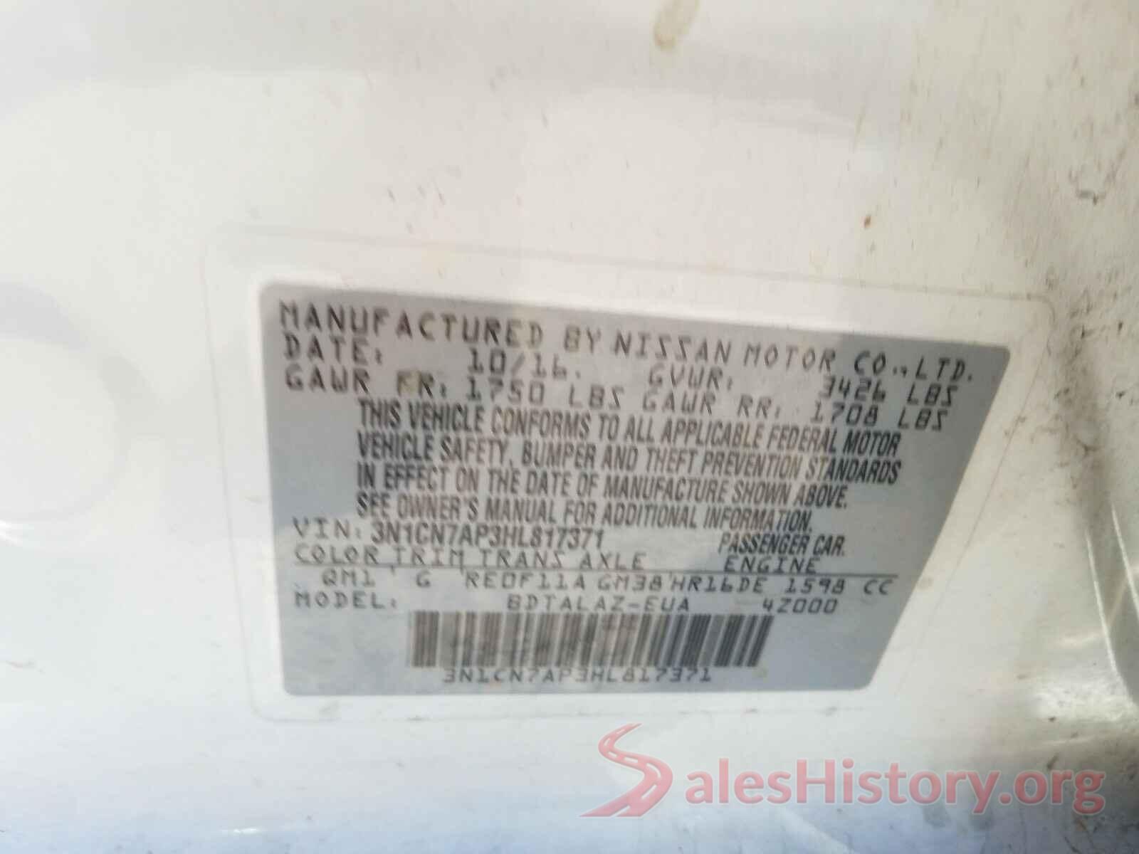 3N1CN7AP3HL817371 2017 NISSAN VERSA