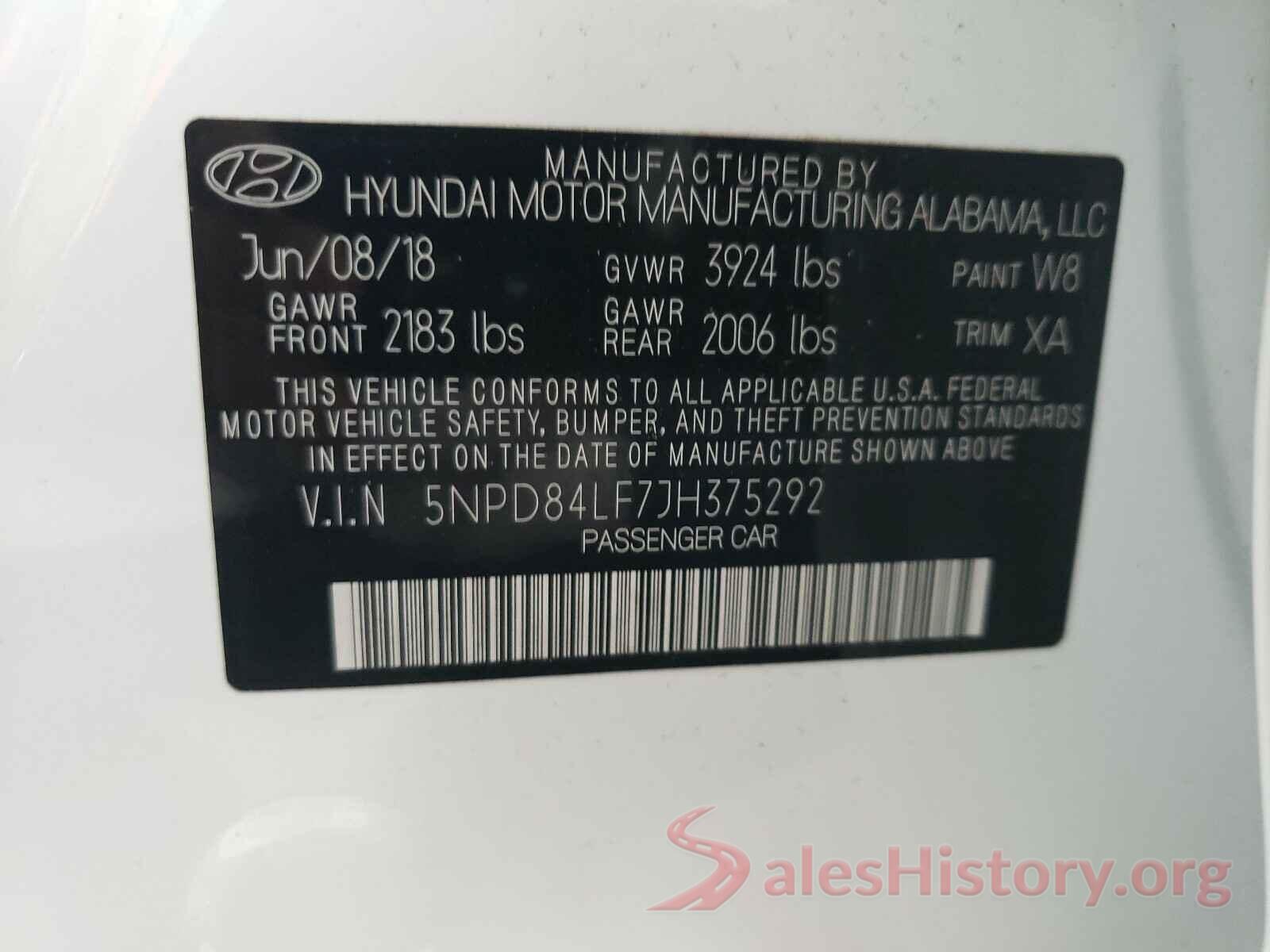 5NPD84LF7JH375292 2018 HYUNDAI ELANTRA