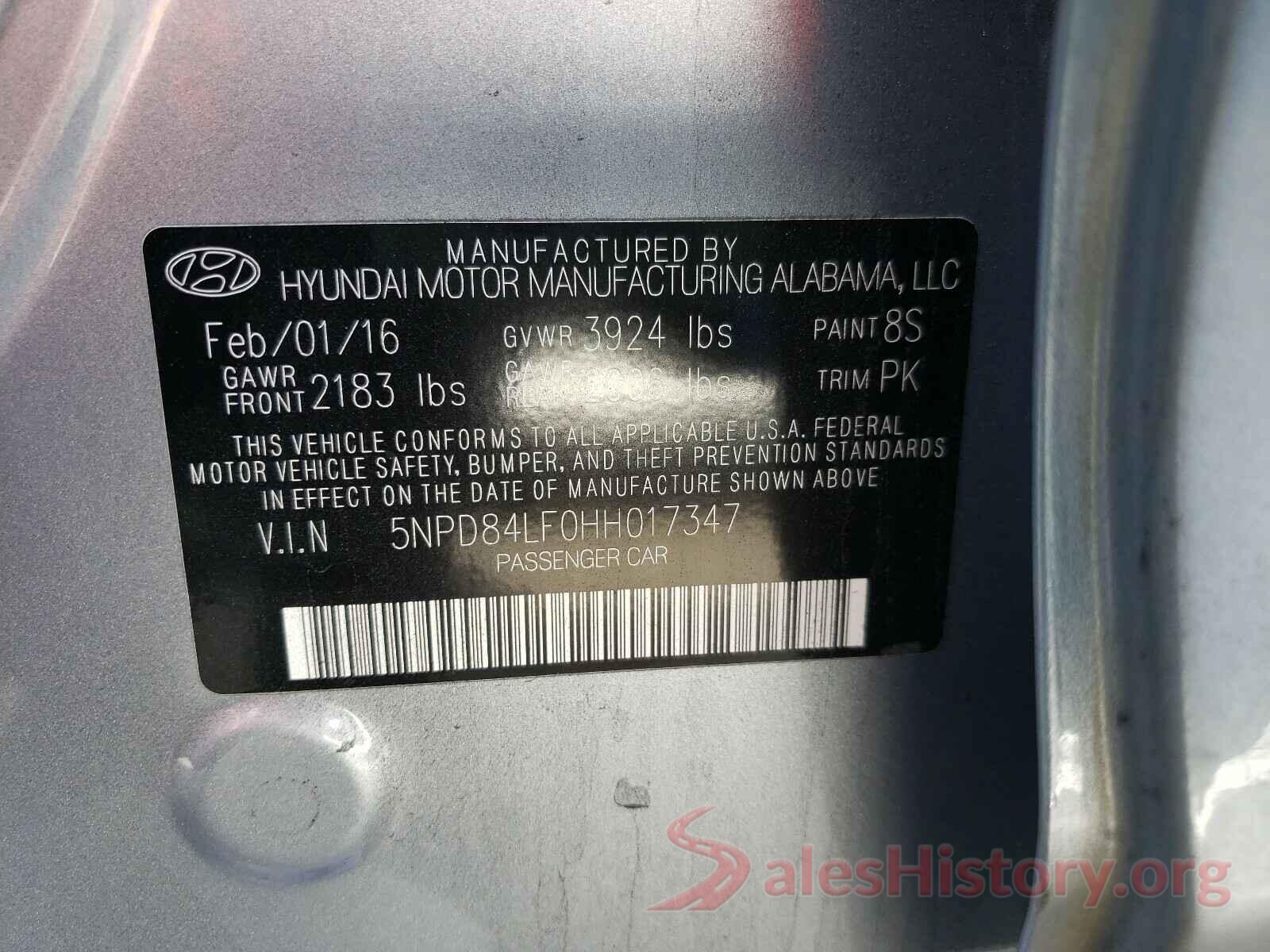 5NPD84LF0HH017347 2017 HYUNDAI ELANTRA